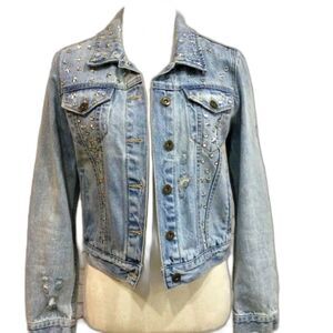 Sunset + Spring Jean Jacket Women's Size XS Color Blue Denim Studded Jacket